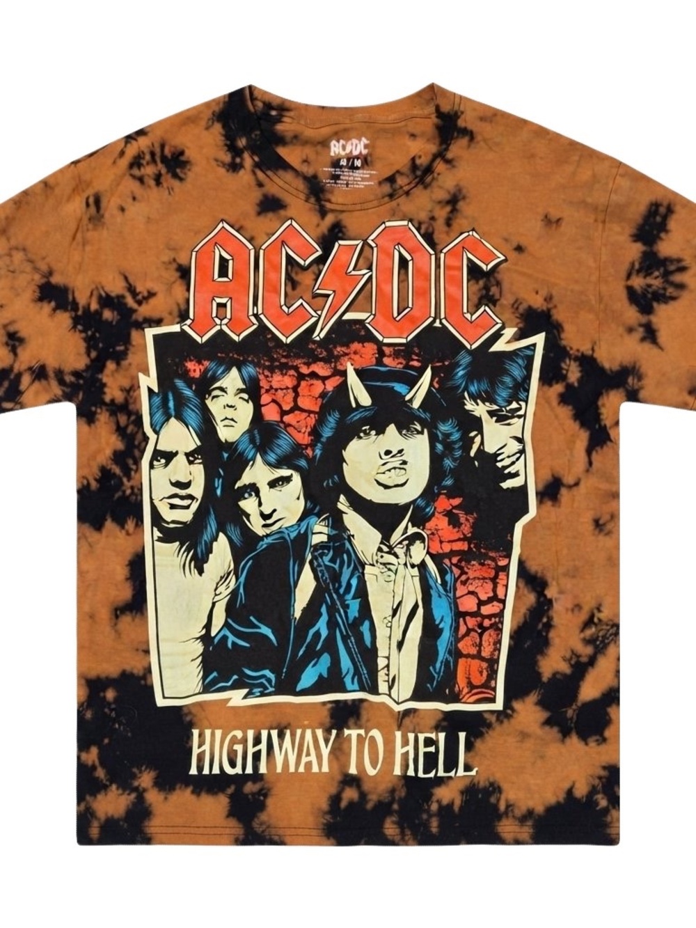 AC/DC Highway To Hell T Shirt Mens M Brown Black Tie Dye Graphic Rock Band 100%